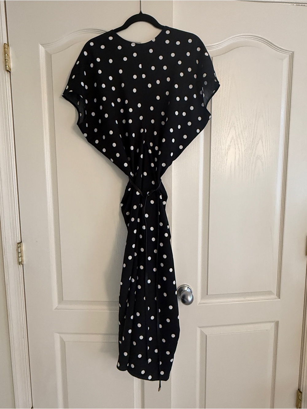 Ann Taylor Black Dress with White Polka Dots, Tie-Front Midi